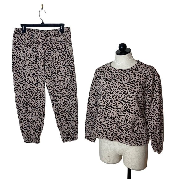 At Piece Womens Lounge Set Size Medium Black Animal Print Pockets Cotton - Picture 1 of 9